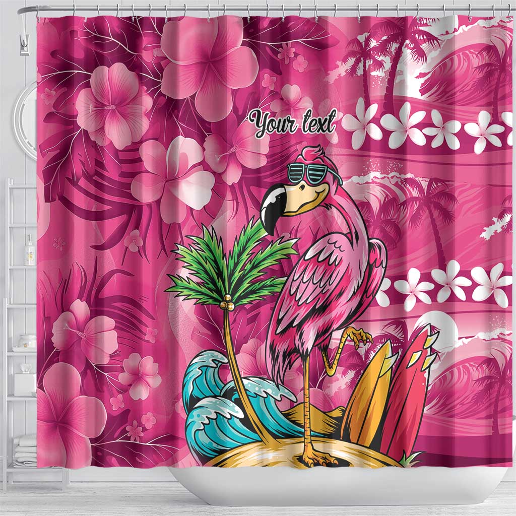 Hawaiian Flamingo Hibiscus Personalised Shower Curtain Pink Summer Tropical Flowers - Polynesian Pride