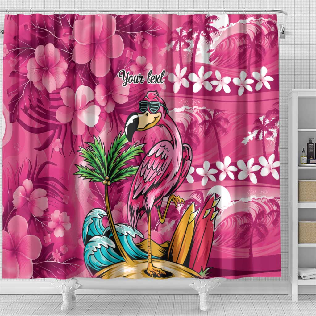 Hawaiian Flamingo Hibiscus Personalised Shower Curtain Pink Summer Tropical Flowers - Polynesian Pride