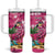 Hawaiian Flamingo Hibiscus Personalised Tumbler With Handle Pink Summer Tropical Flowers - Polynesian Pride