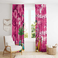 Hawaiian Flamingo Hibiscus Personalised Window Curtain Pink Summer Tropical Flowers - Polynesian Pride