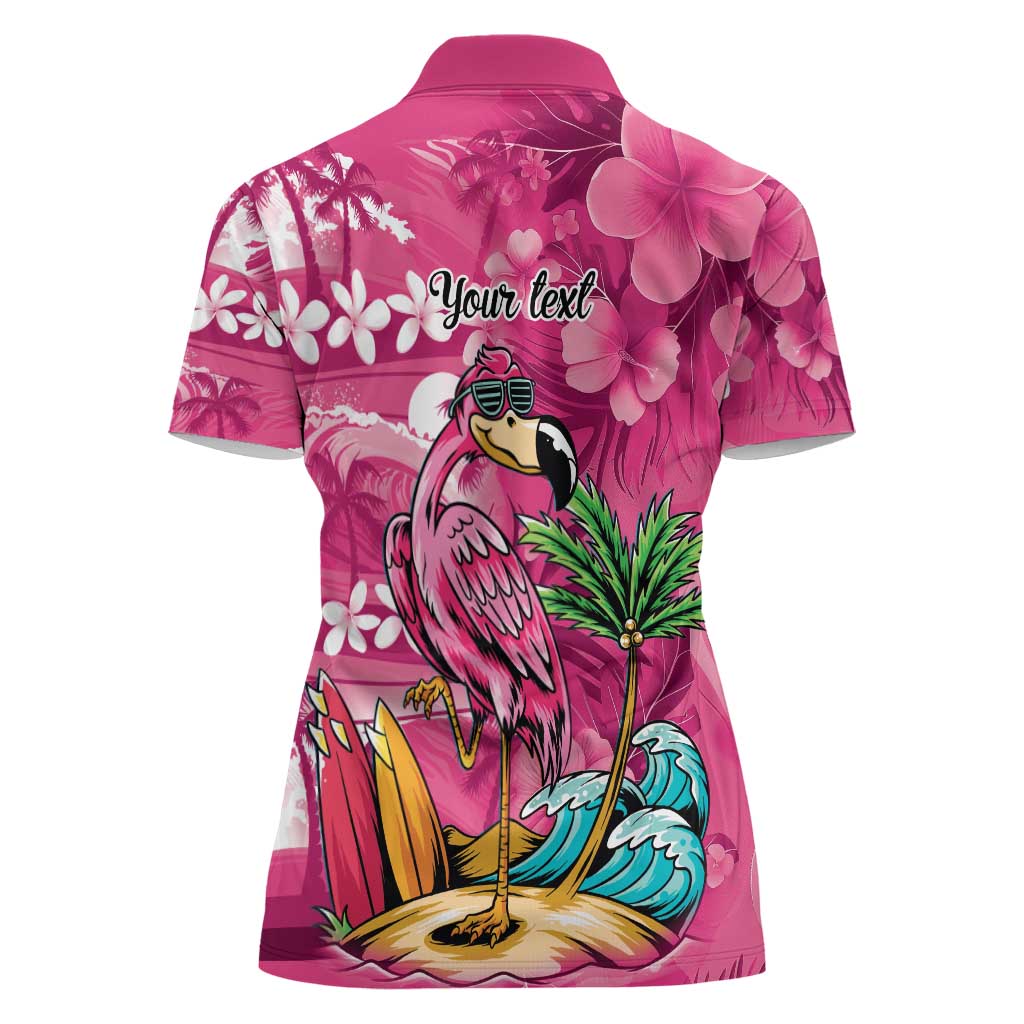 Hawaiian Flamingo Hibiscus Personalised Women Polo Shirt Pink Summer Tropical Flowers - Polynesian Pride