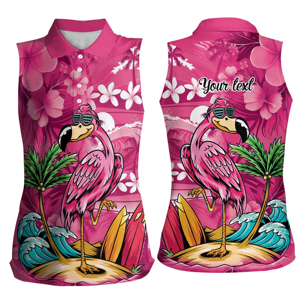 Hawaiian Flamingo Hibiscus Personalised Women Sleeveless Polo Shirt Pink Summer Tropical Flowers - Polynesian Pride