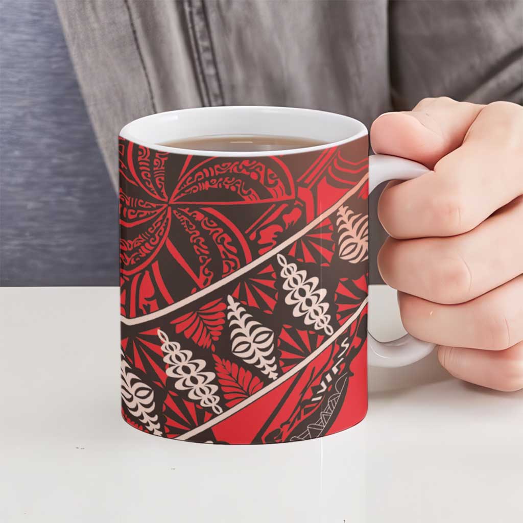 Vintage Ngatu Tribal Tonga Pattern Ceramic Mug - Polynesian Pride