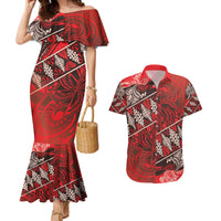 Vintage Ngatu Tribal Tonga Pattern Couples Matching Mermaid Dress and Hawaiian Shirt - Polynesian Pride