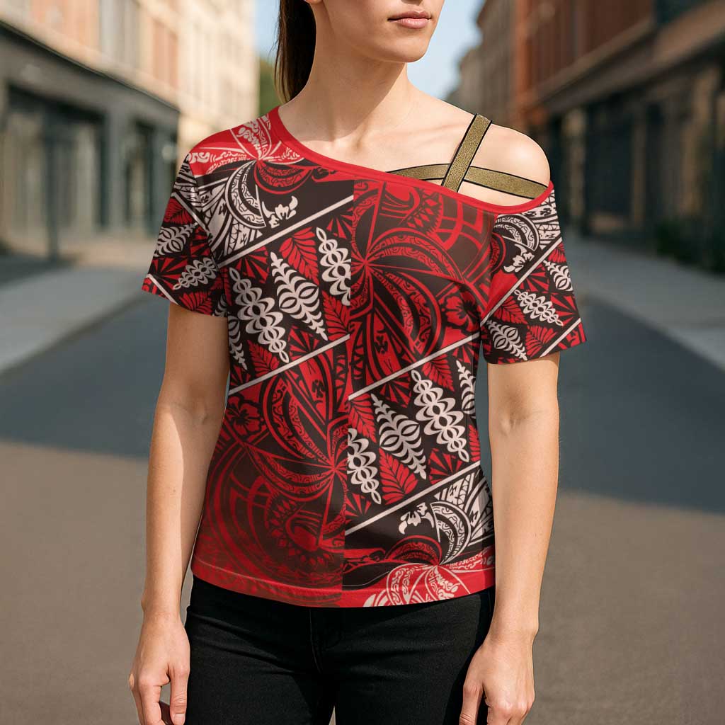 Vintage Ngatu Tribal Tonga Pattern Cross Shoulder Shirt - Polynesian Pride