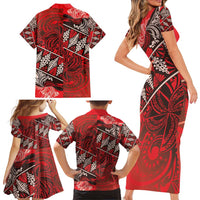 Vintage Ngatu Tribal Tonga Pattern Family Matching Short Sleeve Bodycon Dress and Hawaiian Shirt - Polynesian Pride