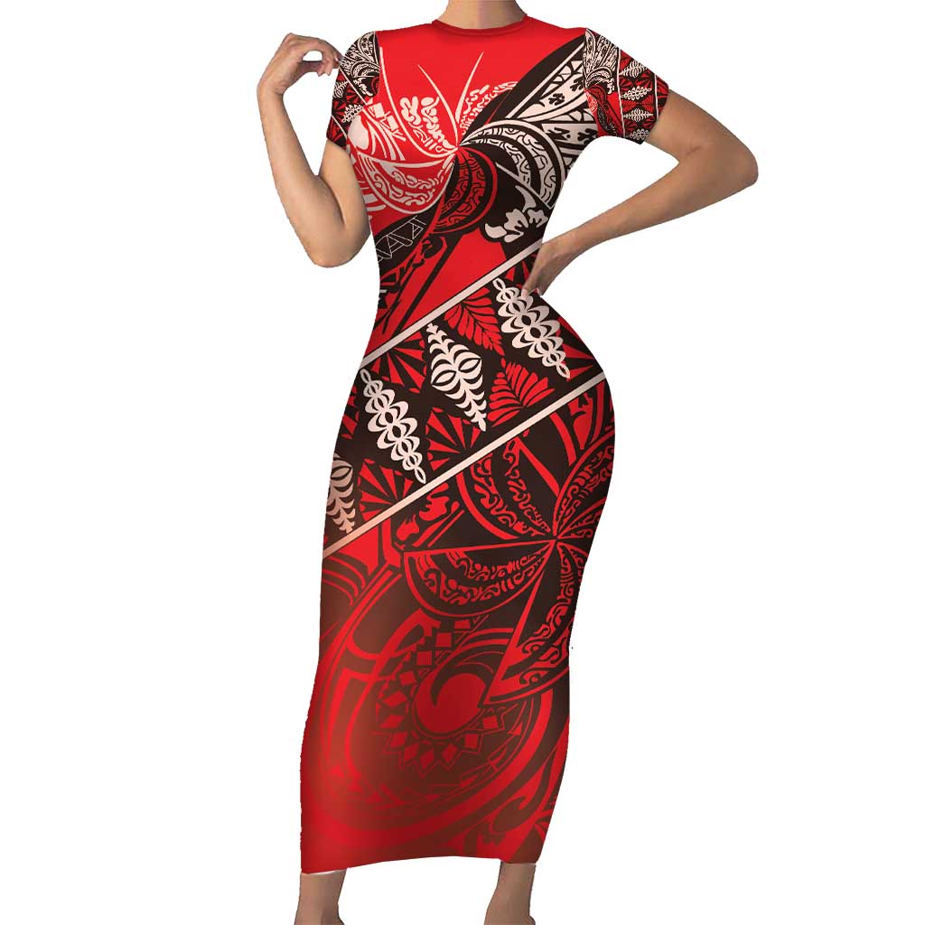 Vintage Ngatu Tribal Tonga Pattern Family Matching Short Sleeve Bodycon Dress and Hawaiian Shirt - Polynesian Pride