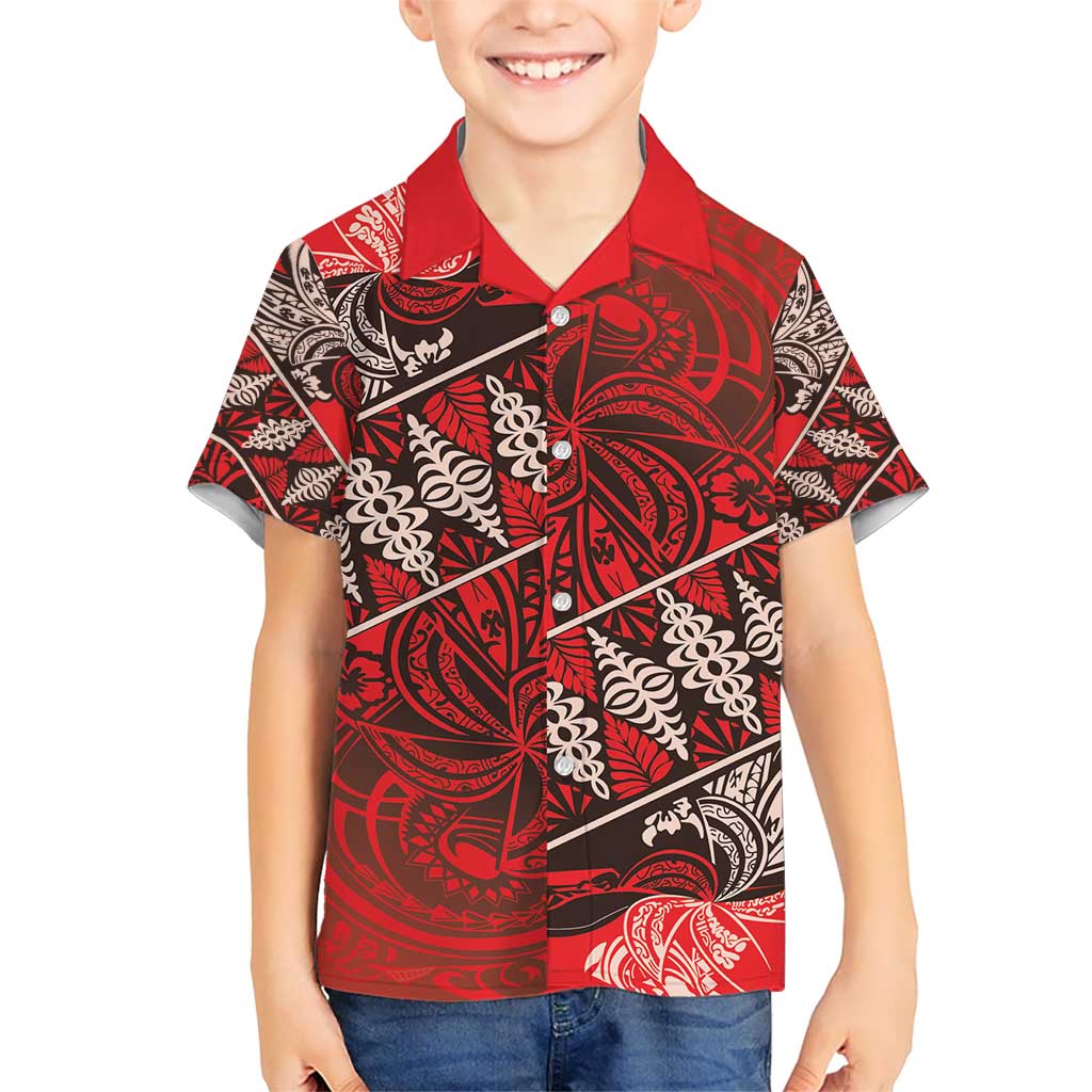 Vintage Ngatu Tribal Tonga Pattern Kid Hawaiian Shirt LT9 Kid Red - Polynesian Pride