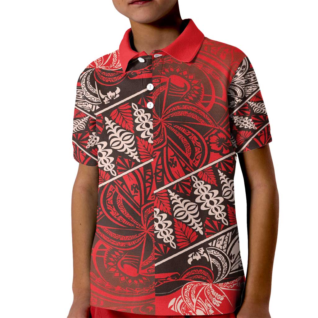 Vintage Ngatu Tribal Tonga Pattern Kid Polo Shirt LT9 Kid Red - Polynesian Pride