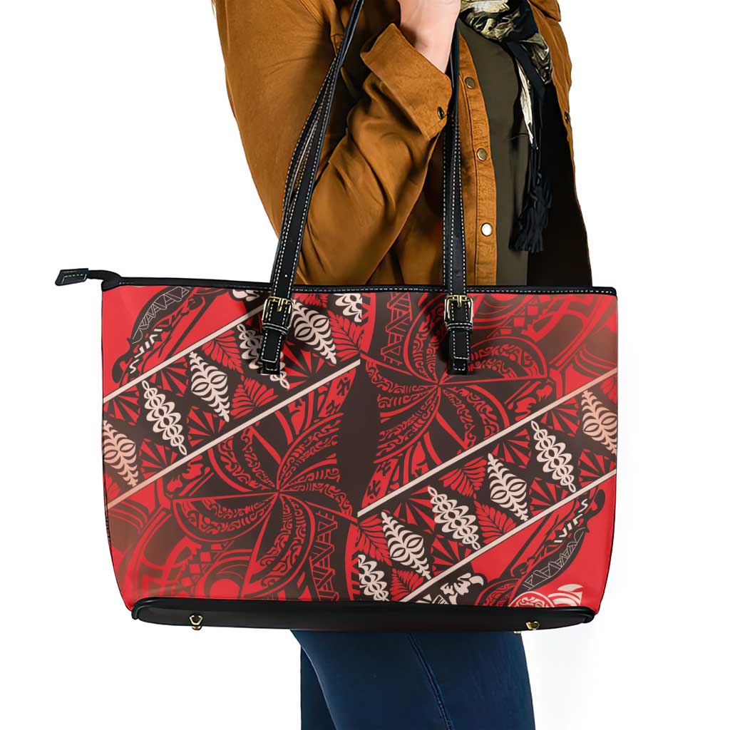 Vintage Ngatu Tribal Tonga Pattern Leather Tote Bag - Polynesian Pride