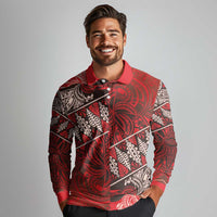 Vintage Ngatu Tribal Tonga Pattern Long Sleeve Polo Shirt - Polynesian Pride