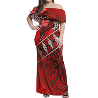 Vintage Ngatu Tribal Tonga Pattern Off Shoulder Maxi Dress - Polynesian Pride