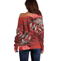 Vintage Ngatu Tribal Tonga Pattern Off Shoulder Sweater - Polynesian Pride