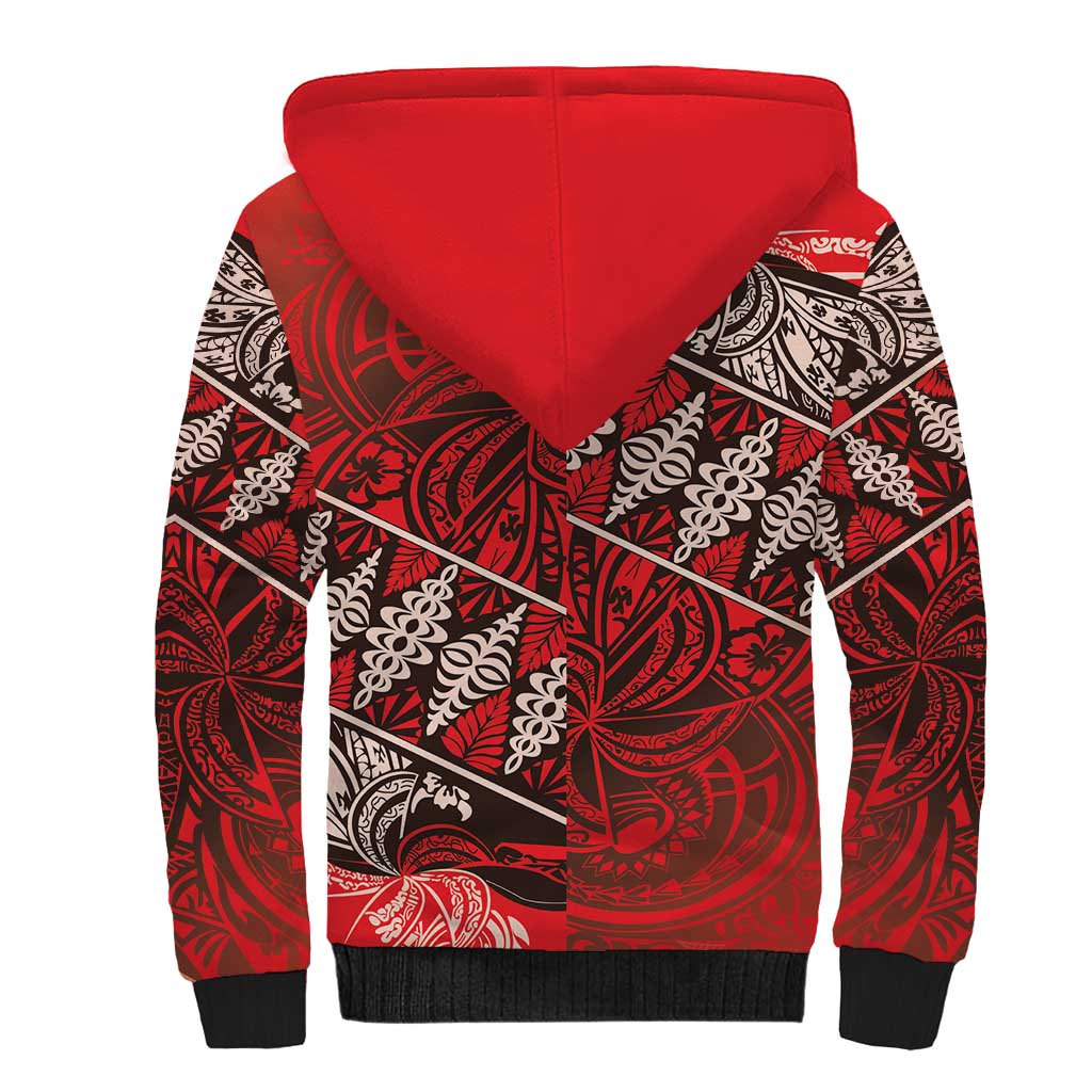 Vintage Ngatu Tribal Tonga Pattern Sherpa Hoodie - Polynesian Pride