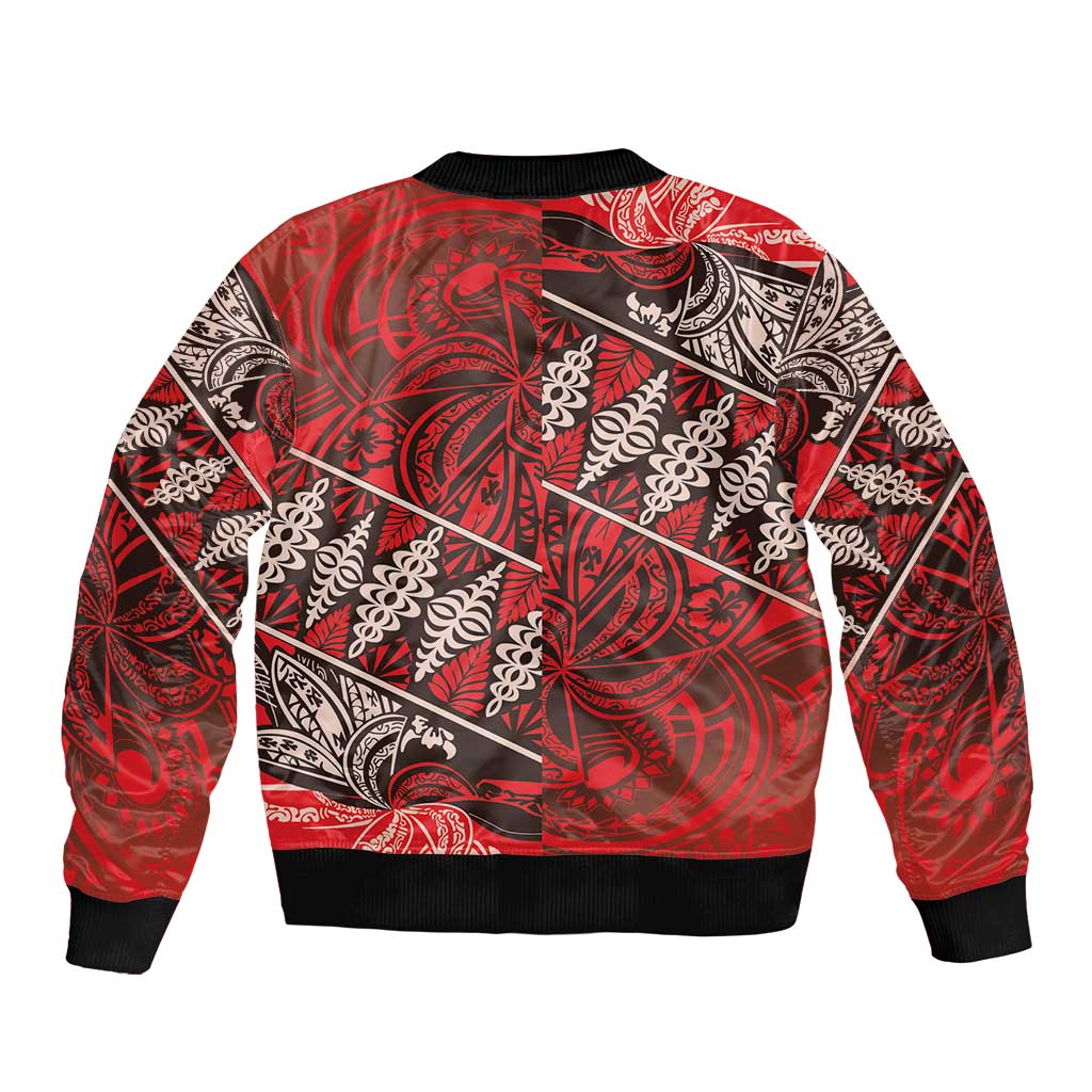 Vintage Ngatu Tribal Tonga Pattern Sleeve Zip Bomber Jacket - Polynesian Pride