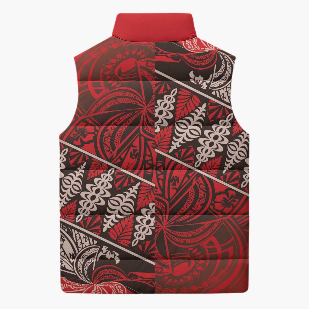 Vintage Ngatu Tribal Tonga Pattern Sleeveless Puffer Jacket - Polynesian Pride