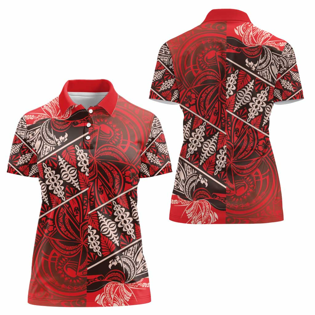 Vintage Ngatu Tribal Tonga Pattern Women Polo Shirt - Polynesian Pride