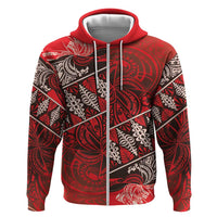 Vintage Ngatu Tribal Tonga Pattern Zip Hoodie LT9 Zip Hoodie Red - Polynesian Pride