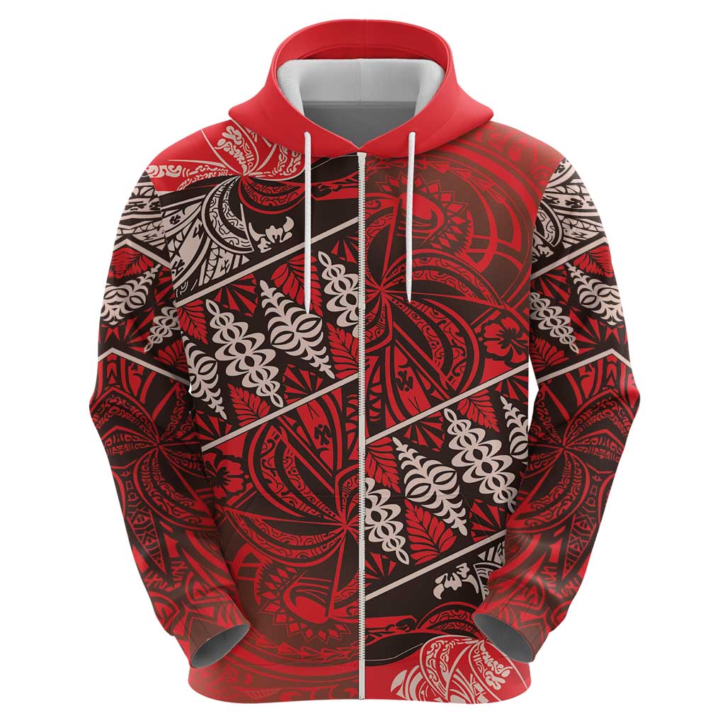 Vintage Ngatu Tribal Tonga Pattern Zip Hoodie LT9 - Polynesian Pride