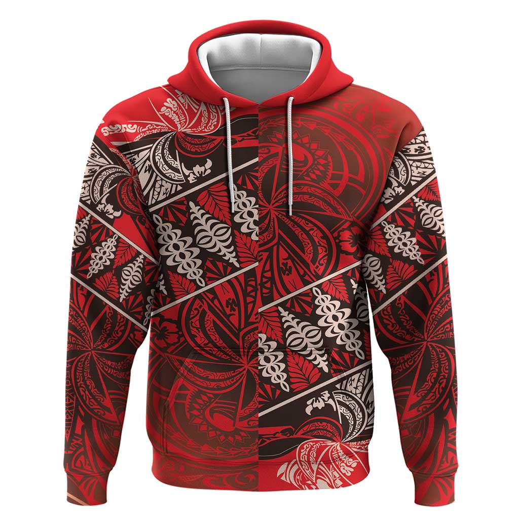 Vintage Ngatu Tribal Tonga Pattern Zip Hoodie LT9 Pullover Hoodie Red - Polynesian Pride