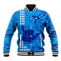 Strong Maui Baseball Jacket Good Living Hawaii with Shaka Sign Kakau Tribal Blue LT9 Unisex Blue - Polynesian Pride