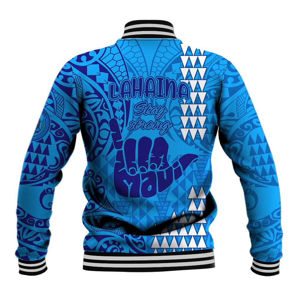 Strong Maui Baseball Jacket Good Living Hawaii with Shaka Sign Kakau Tribal Blue LT9 - Polynesian Pride