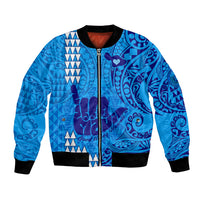 Strong Maui Bomber Jacket Good Living Hawaii with Shaka Sign Kakau Tribal Blue LT9 Unisex Blue - Polynesian Pride