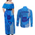 Strong Maui Couples Matching Off Shoulder Maxi Dress and Long Sleeve Button Shirts Good Living Hawaii with Shaka Sign Kakau Tribal Blue LT9 - Polynesian Pride