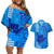 Strong Maui Couples Matching Off Shoulder Short Dress and Hawaiian Shirt Good Living Hawaii with Shaka Sign Kakau Tribal Blue LT9 Blue - Polynesian Pride