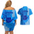 Strong Maui Couples Matching Off Shoulder Short Dress and Hawaiian Shirt Good Living Hawaii with Shaka Sign Kakau Tribal Blue LT9 - Polynesian Pride