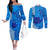 Strong Maui Couples Matching Off The Shoulder Long Sleeve Dress and Long Sleeve Button Shirts Good Living Hawaii with Shaka Sign Kakau Tribal Blue LT9 Blue - Polynesian Pride