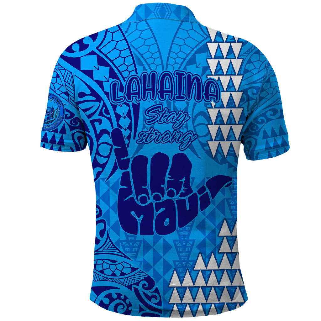 Strong Maui Polo Shirt Good Living Hawaii with Shaka Sign Kakau Tribal Blue LT9 - Polynesian Pride
