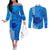 Personalised Strong Maui Couples Matching Off The Shoulder Long Sleeve Dress and Long Sleeve Button Shirts Good Living Hawaii with Shaka Sign Kakau Tribal Blue LT9 Blue - Polynesian Pride