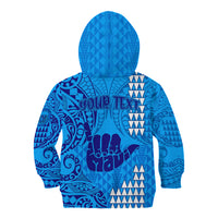 Personalised Strong Maui Kid Hoodie Good Living Hawaii with Shaka Sign Kakau Tribal Blue LT9 - Polynesian Pride