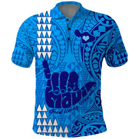 Personalised Strong Maui Polo Shirt Good Living Hawaii with Shaka Sign Kakau Tribal Blue LT9 Blue - Polynesian Pride