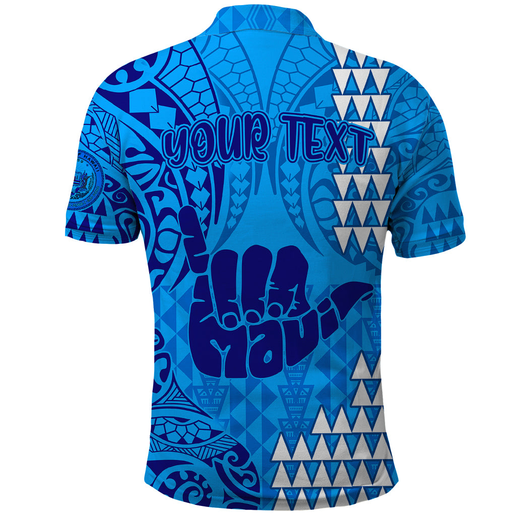Personalised Strong Maui Polo Shirt Good Living Hawaii with Shaka Sign Kakau Tribal Blue LT9 - Polynesian Pride