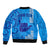 Personalised Strong Maui Sleeve Zip Bomber Jacket Good Living Hawaii with Shaka Sign Kakau Tribal Blue LT9 - Polynesian Pride