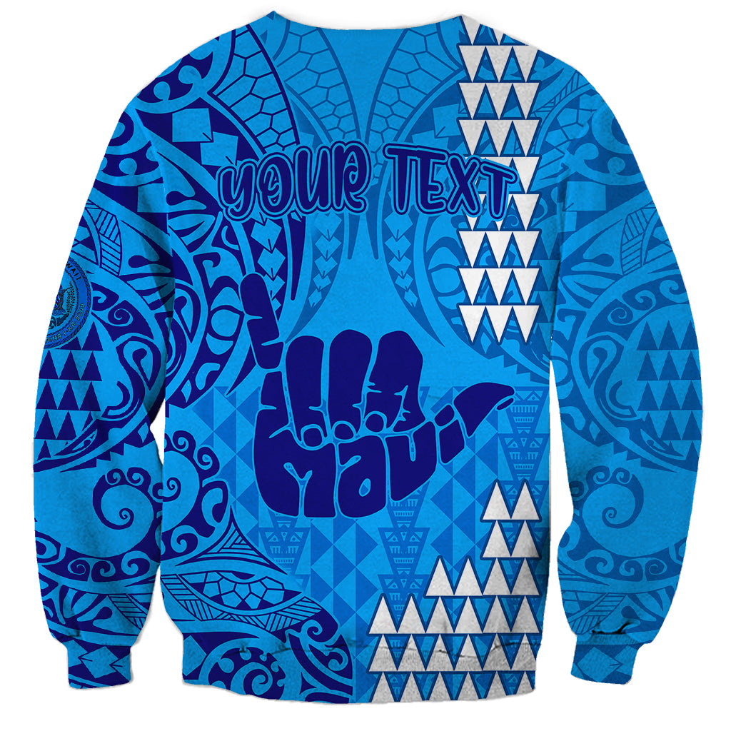Personalised Strong Maui Sweatshirt Good Living Hawaii with Shaka Sign Kakau Tribal Blue LT9 - Polynesian Pride