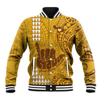 Strong Maui Baseball Jacket Good Living Hawaii with Shaka Sign Kakau Tribal Gold LT9 Unisex Gold - Polynesian Pride
