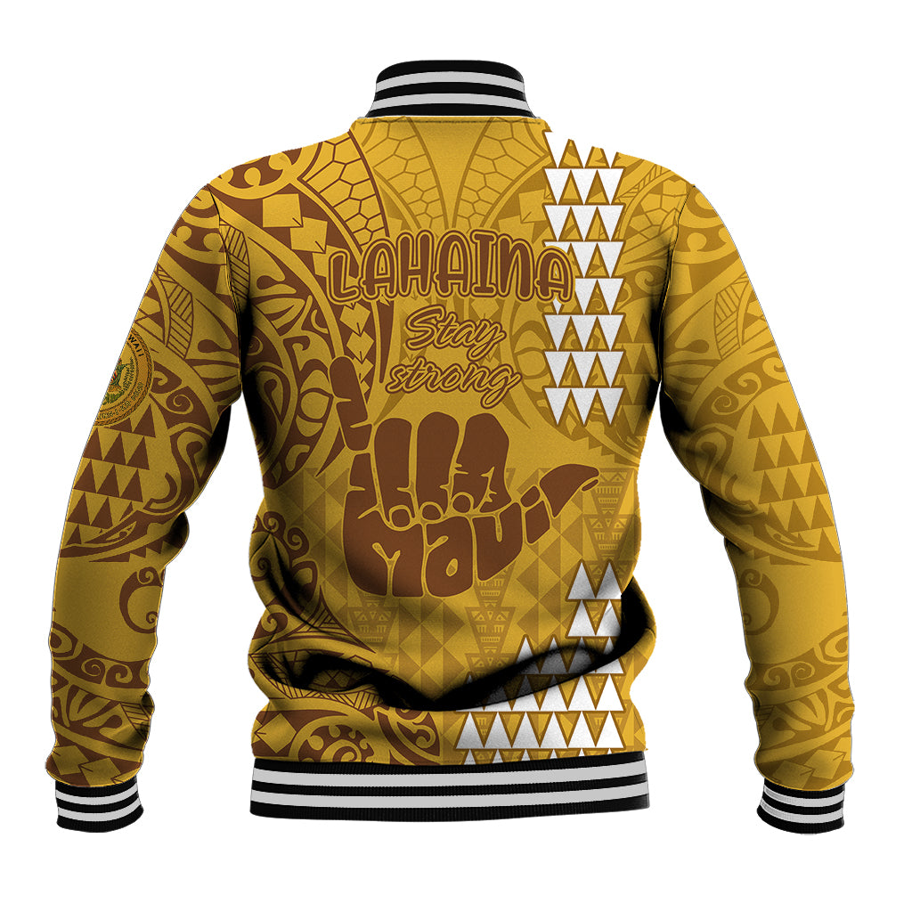 Strong Maui Baseball Jacket Good Living Hawaii with Shaka Sign Kakau Tribal Gold LT9 - Polynesian Pride