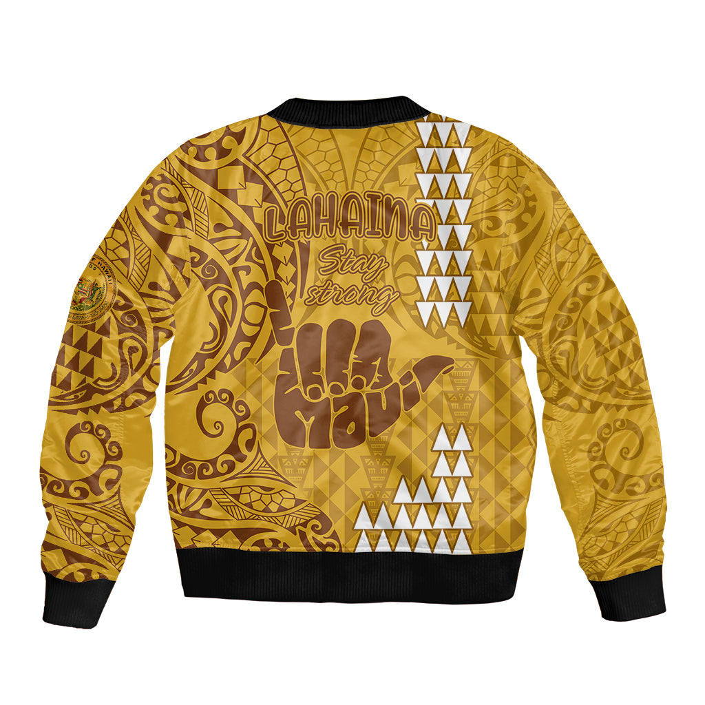 Strong Maui Bomber Jacket Good Living Hawaii with Shaka Sign Kakau Tribal Gold LT9 - Polynesian Pride