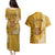 Strong Maui Couples Matching Puletasi Dress and Hawaiian Shirt Good Living Hawaii with Shaka Sign Kakau Tribal Gold LT9 - Polynesian Pride