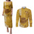Strong Maui Couples Matching Puletasi Dress and Long Sleeve Button Shirts Good Living Hawaii with Shaka Sign Kakau Tribal Gold LT9 Gold - Polynesian Pride