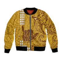 Personalised Strong Maui Bomber Jacket Good Living Hawaii with Shaka Sign Kakau Tribal Gold LT9 Unisex Gold - Polynesian Pride