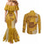 Personalised Strong Maui Couples Matching Mermaid Dress and Long Sleeve Button Shirts Good Living Hawaii with Shaka Sign Kakau Tribal Gold LT9 - Polynesian Pride