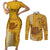 Personalised Strong Maui Couples Matching Short Sleeve Bodycon Dress and Long Sleeve Button Shirts Good Living Hawaii with Shaka Sign Kakau Tribal Gold LT9 Gold - Polynesian Pride