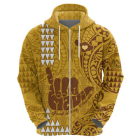 Personalised Strong Maui Hoodie Good Living Hawaii with Shaka Sign Kakau Tribal Gold LT9 - Polynesian Pride