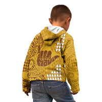 Personalised Strong Maui Kid Hoodie Good Living Hawaii with Shaka Sign Kakau Tribal Gold LT9 - Polynesian Pride