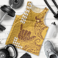Personalised Strong Maui Men Tank Top Good Living Hawaii with Shaka Sign Kakau Tribal Gold LT9 Gold - Polynesian Pride