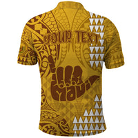 Personalised Strong Maui Polo Shirt Good Living Hawaii with Shaka Sign Kakau Tribal Gold LT9 - Polynesian Pride